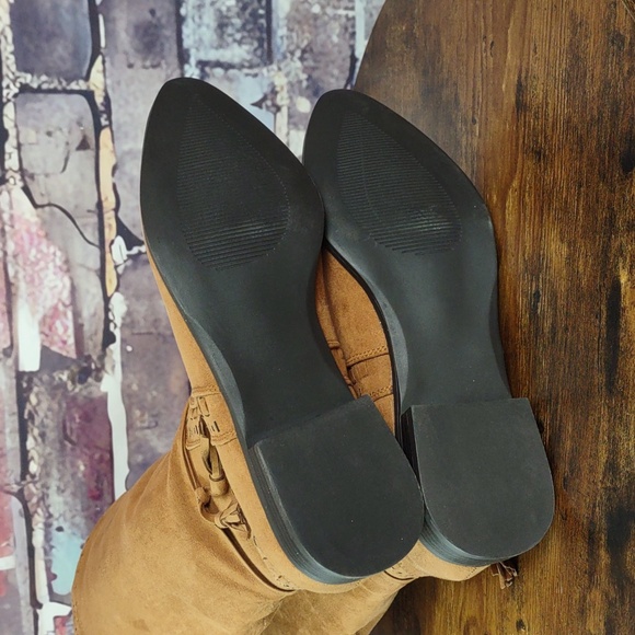 Just Fab "Walk The Line" Cognac Faux Suede Boots - Picture 8 of 14